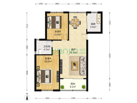 万宇名都花园 2室1厅1卫 92平方