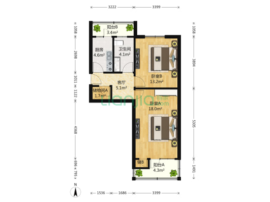 垂杨柳中里 2室1厅1卫 64平方