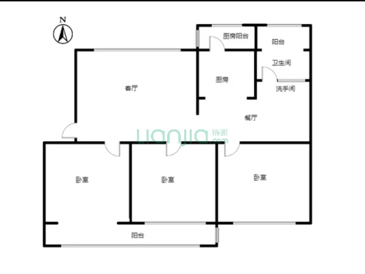 检察院小区 3室2厅 南 北-户型图