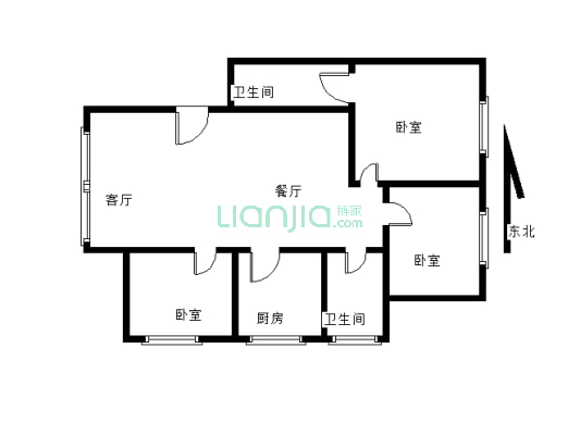 上江北，标准的大三房双卫，实得面积宽-户型图