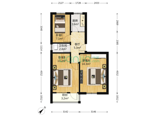 颂德里 3室1厅1卫 66平方