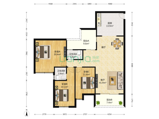 凤凰湾驭府 3室1厅2卫 134平方