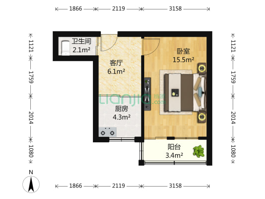 后宰门西村 1室1厅1卫 39平方