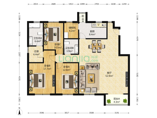鹭岭景园  3室1厅2卫 156平方