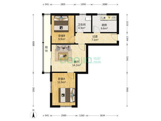新华小区(西岗) 2室1厅1卫 85平方