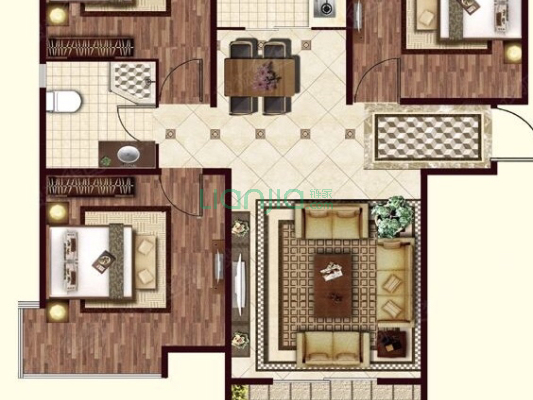 鹏渤印象城牛津花园 3室2厅 南 北-户型图