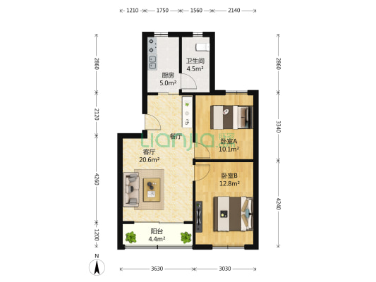 锦泰苑 2室2厅1卫 76平方