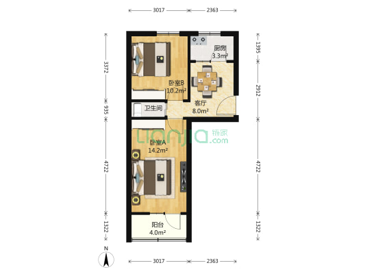 建材城西路85号院 2室1厅1卫 58平方