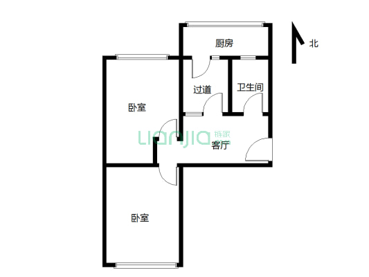 新华小区 5楼 57.2平 南北两居室  改造了-户型图