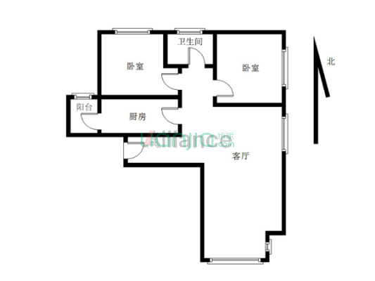 南北通透2居 眀厨卫 餐厅带窗 高楼层 东户 视野开阔-户型图