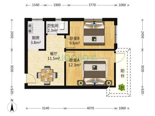 丰镇路14弄 2室2厅1卫 56平方