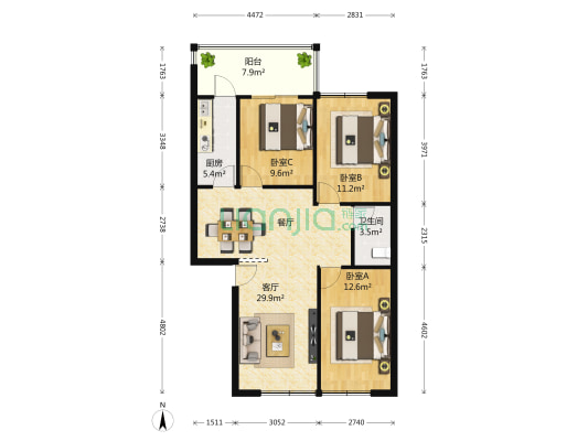 台北新村 3室1厅1卫 99平方