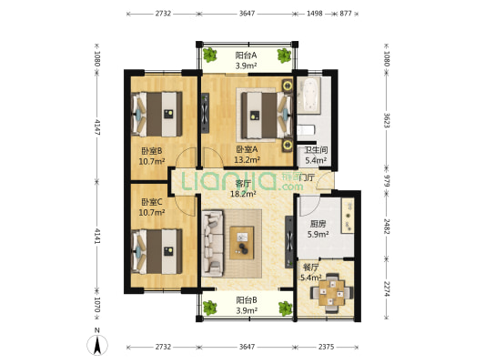 交通局宿舍 3室2厅1卫 98平方