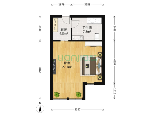 北京香颂一期 1室0厅1卫 59平方
