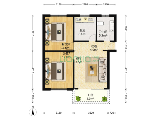 地纬家苑 2室1厅1卫 78平方