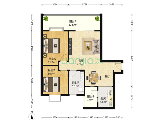 橙花风景 2室1厅1卫 83平方
