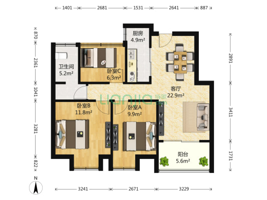 星光耀花园二期 3室1厅1卫 88平方