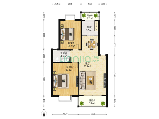 天地新城天琴座 2室1厅1卫 97平方