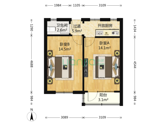 东三街15弄 2室0厅1卫 53平方