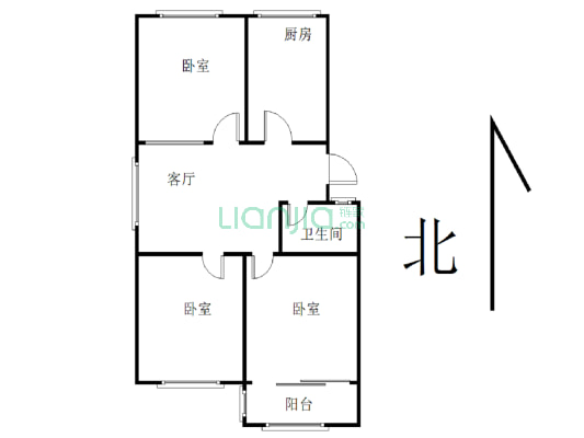 三个大房间，房子在三楼，三楼带个大平台-户型图