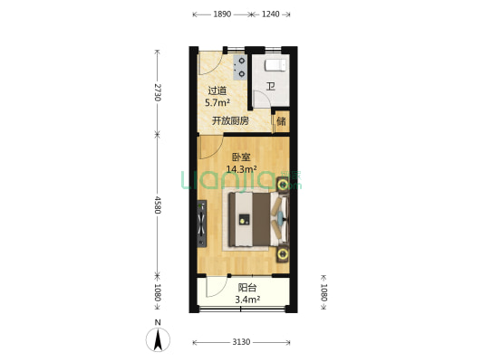 复兴小区 1室0厅1卫 31平方