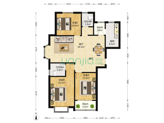 华清名苑 3室2厅2卫 131平方