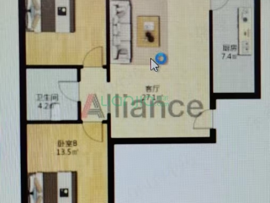 水岸花城 2室1厅 南 北-户型图