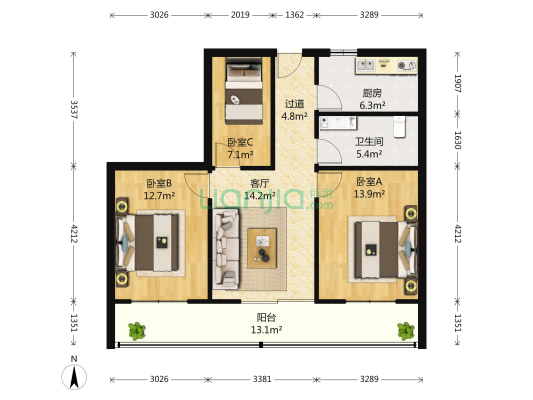 东兴花园 3室1厅1卫 101平方
