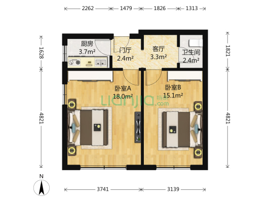 明光北里 2室1厅1卫 59平方