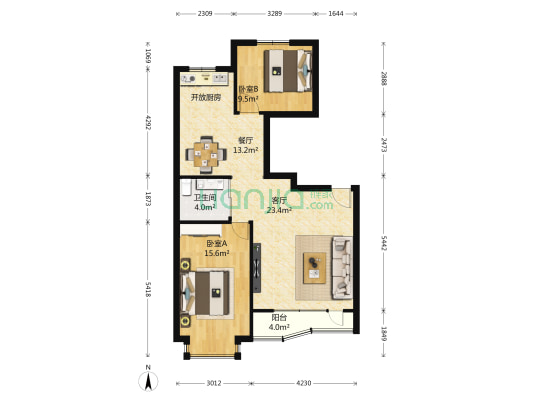 帝欧花园 2室2厅1卫 90平方
