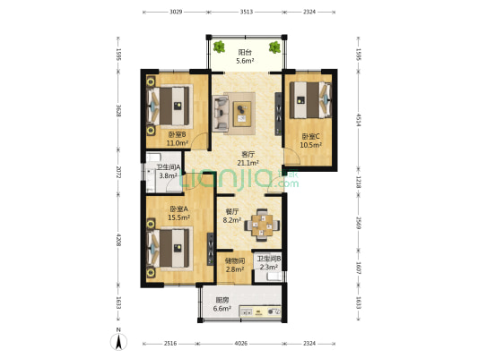 万福苑(武侯) 3室2厅2卫 108平方
