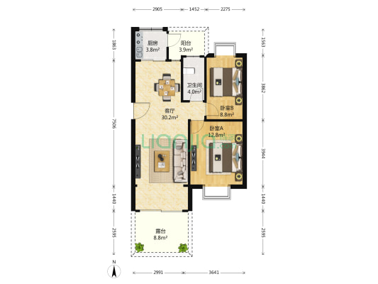 桦润馨居A区 2室1厅1卫 76平方