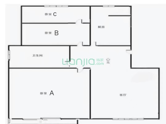 幸福小区(涿州) 3室1厅 南 北-户型图