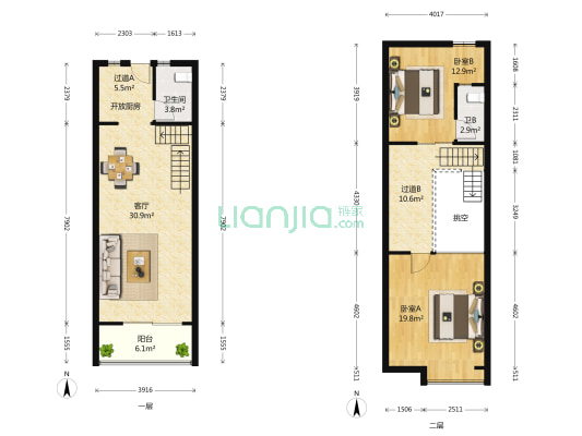 安高城市天地 2室1厅2卫 62平方