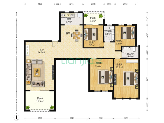 鑫远尚玺苑二期 4室1厅2卫 167平方