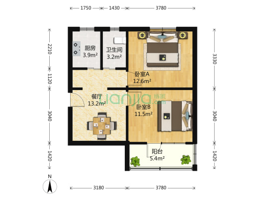 宝鸿小区 2室1厅1卫 61平方