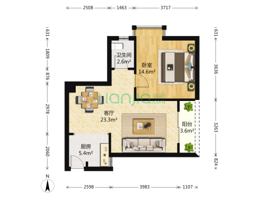 荣升部落格 1室1厅1卫 59平方