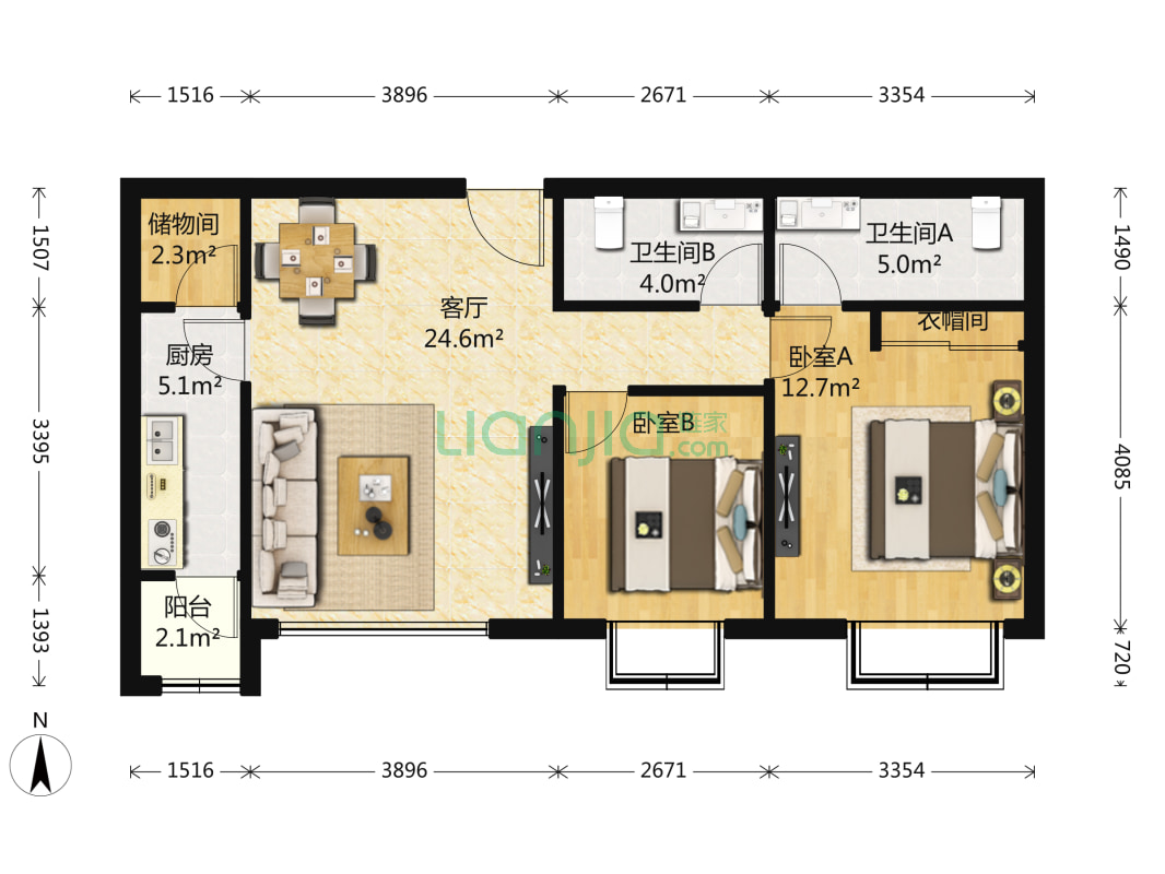 富力又一城a区 2室2厅 300万