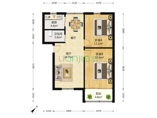 红春一公寓 2室1厅1卫 82平方