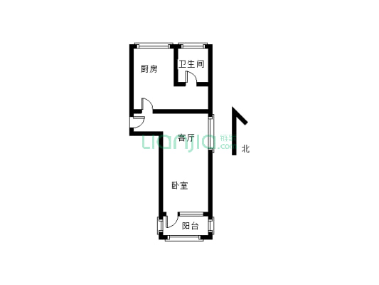 党校小区 步梯三楼46.74平米简装一室一厅 无捆-户型图