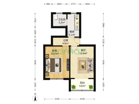 普德村132号 1室1厅1卫 48平方