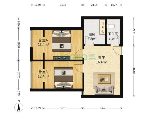 汉水尚庭 2室1厅1卫 72平方