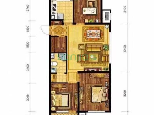 桃源新都孔雀城 3室2厅 南 北-户型图