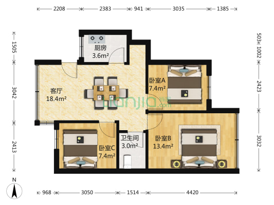 江城路742号 3室1厅1卫 70平方