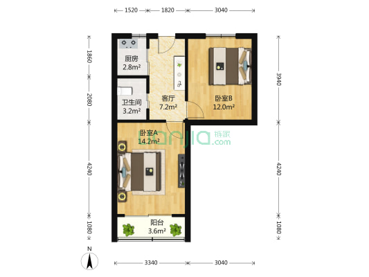 明园大楼 2室1厅1卫 70平方