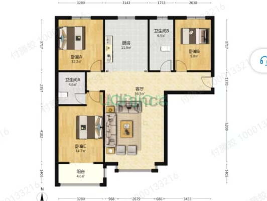 高新区 央企开发 精装交付 集中供暖 南北通透三居-户型图