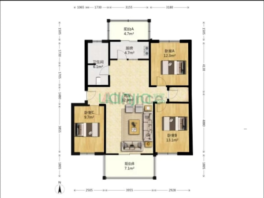 范阳路 市政府 铁道部建厂局 中间楼层精装修-户型图