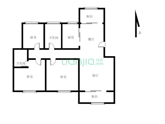 户型介绍：此房所在楼栋一梯两户，三室两厅一厨两卫，-户型图