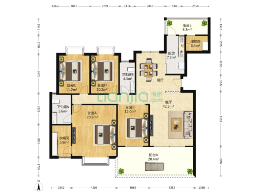 南苑小区A区 4室1厅2卫 183平方