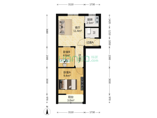 肇嘉浜路669弄 2室1厅1卫 47平方